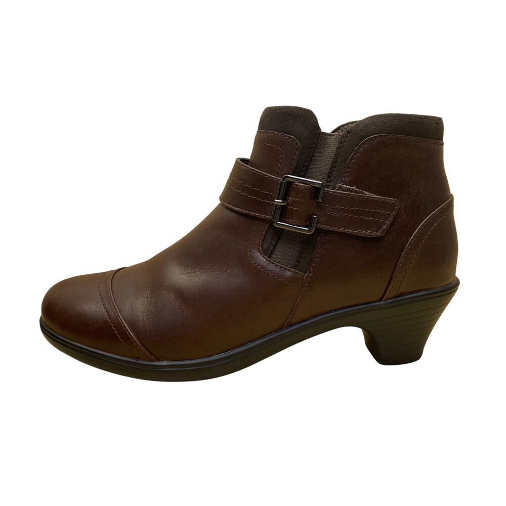Orthofeet Women’s Brown Leather Buckle Detail Heeled Ankle Boots Size 11M - Picture 4 of 9
